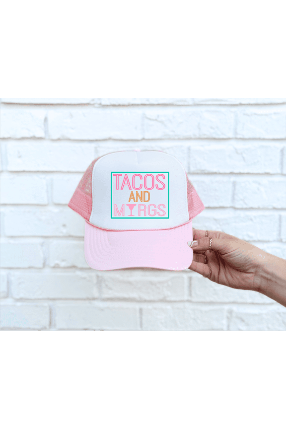 Tacos and Margs Light Pink & White Trucker Hat