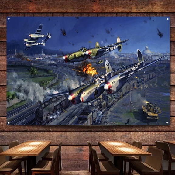 Tactical Air Evolution Flag Banner Wall Chart Canvas Painting WW II Fighter Jets Bombers Posters & Prints Wall Art Decoration Tapestry For Room, Classroom, Home, Bedroom,38X57 inches