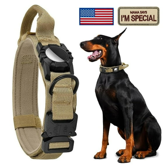 WAAYEE Tactical AirTag Dog Collar - Heavy Duty, Adjustable Collar Compatible with AirTag, with Control Handle for Medium/Large Dogs(Airtag Not Included)