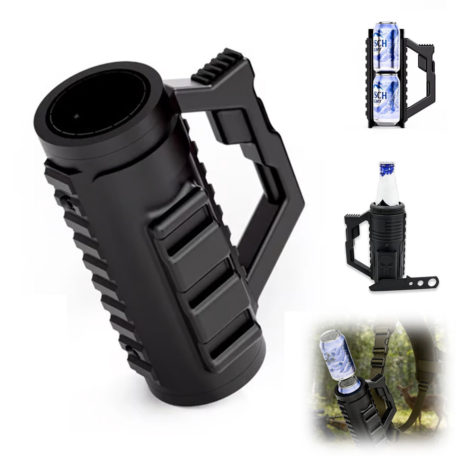 Tactical Assault Can Holder – 3D Printed Tactical Assault Cruise Cup, Double Tactical Reload Can Holder With Insulation Sleeve, For Party, Camping & Outdoor Use (Black, 12oz)
