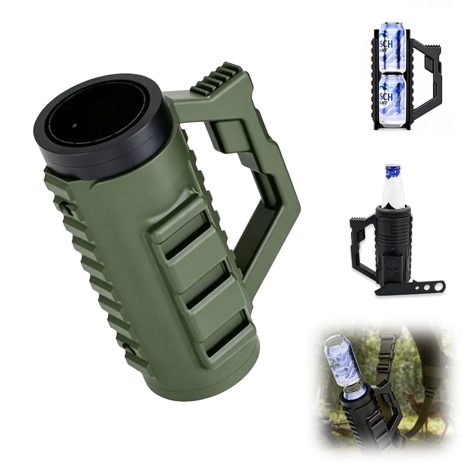 Tactical Assault Can Holder – 3D Printed Tactical Assault Cruise Cup, Double Tactical Reload Can Holder With Insulation Sleeve, For Party, Camping & Outdoor Use (Green, 16oz)