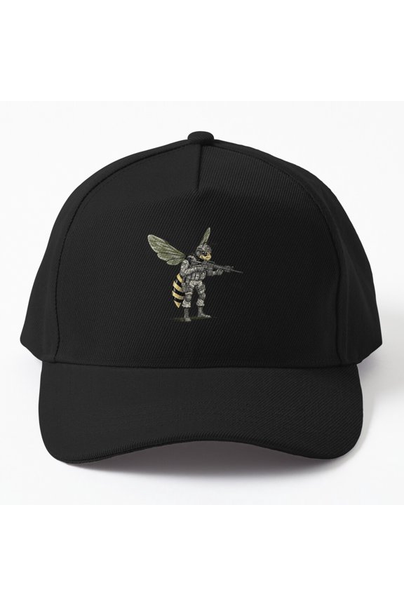 Tactical Bee Soldier Baseball Hat, Urban Camo Insect Warrior Graphic Design, Classic Cap