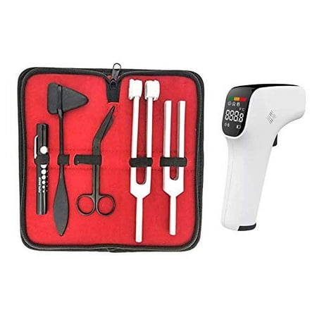 Tactical Black Set of 5 pcs Reflex Percussion Taylor Hammer + Penlight + Tuning Fork C 128 C 512 + Bandage Scissors 5.5 + German Sensor Technology Forehead Infrared Thermometer Non-Touch