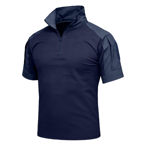 Tactical Camo Shirts for Men with Short Sleeves and Zipper Collars Featuring Breathable Fabric for Outdoor Hiking Gym Workouts Weekend Adventures Backyard Bbqs Blue XL