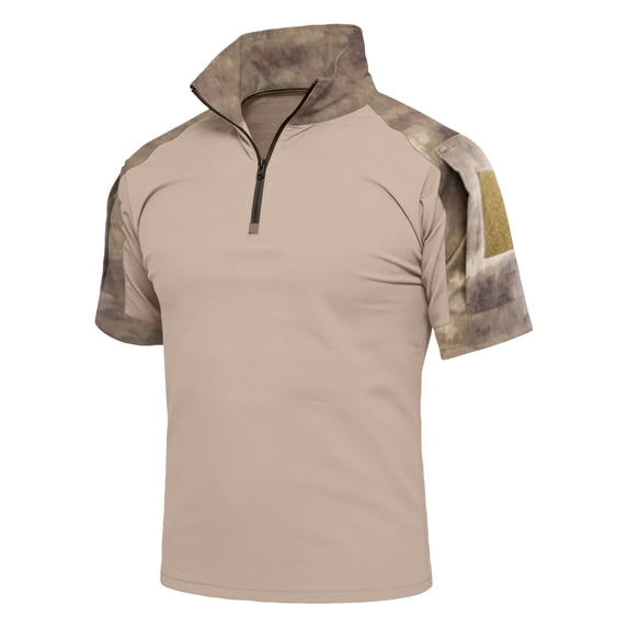 Tactical Camo Shirts for Men with Short Sleeves and Zipper Collars Featuring Breathable Fabric for Outdoor Hiking Gym Workouts Weekend Adventures Backyard Bbqs Camouflage L