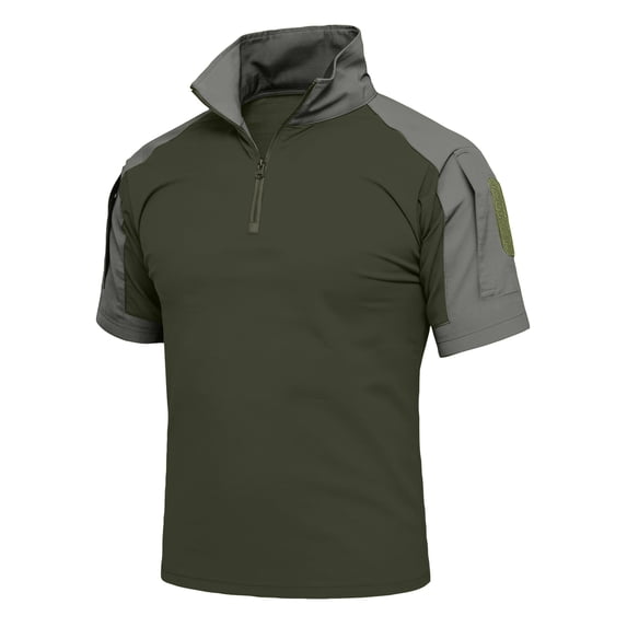 Tactical Camo Shirts for Men with Short Sleeves and Zipper Collars Featuring Breathable Fabric for Outdoor Hiking Gym Workouts Weekend Adventures Backyard Bbqs Dark Green XXXL