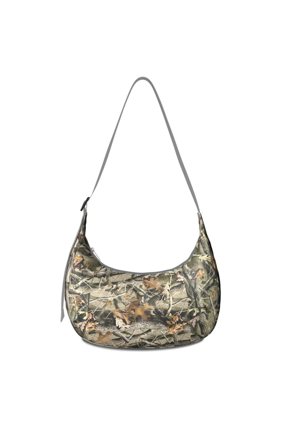 Tactical Camouflage Crescent Crossbody Bag for Women Army Green Camo Print Shoulder Purse with Adjustable Strap Military Style Corduroy Sling Bag for Hiking or Outdoor Use