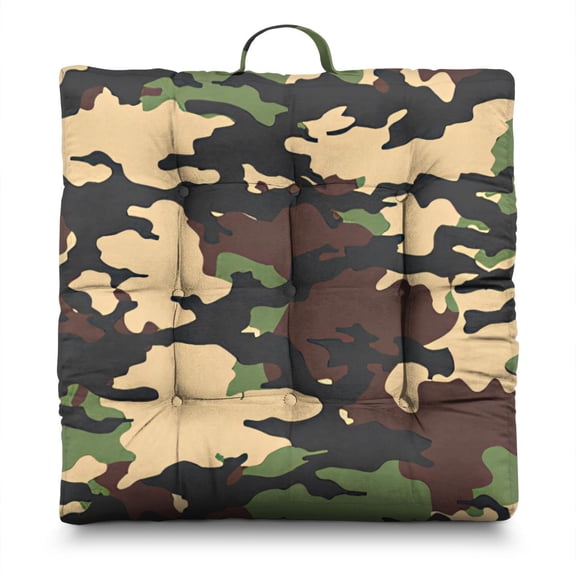 Tactical Camouflage Floor Pillow - Oversized 24" Square Zabuton Cushion for Meditation, Hunting & Military Enthusiasts, Woodland/Desert Camo, Soft & Skin-Friendly Fabric
