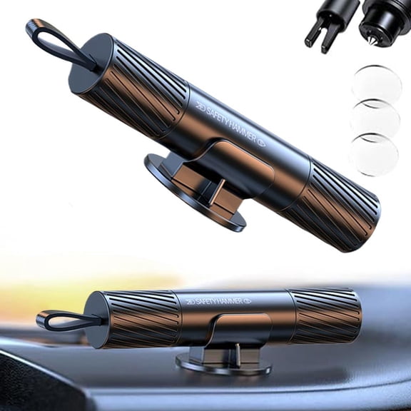 Tactical Car Emergency Escape Tool - Spring Loaded Window Breaker & Seatbelt Cutter, 20KGF Impact Force, Underwater Use, Aluminum Alloy Life Saver with Mount Base