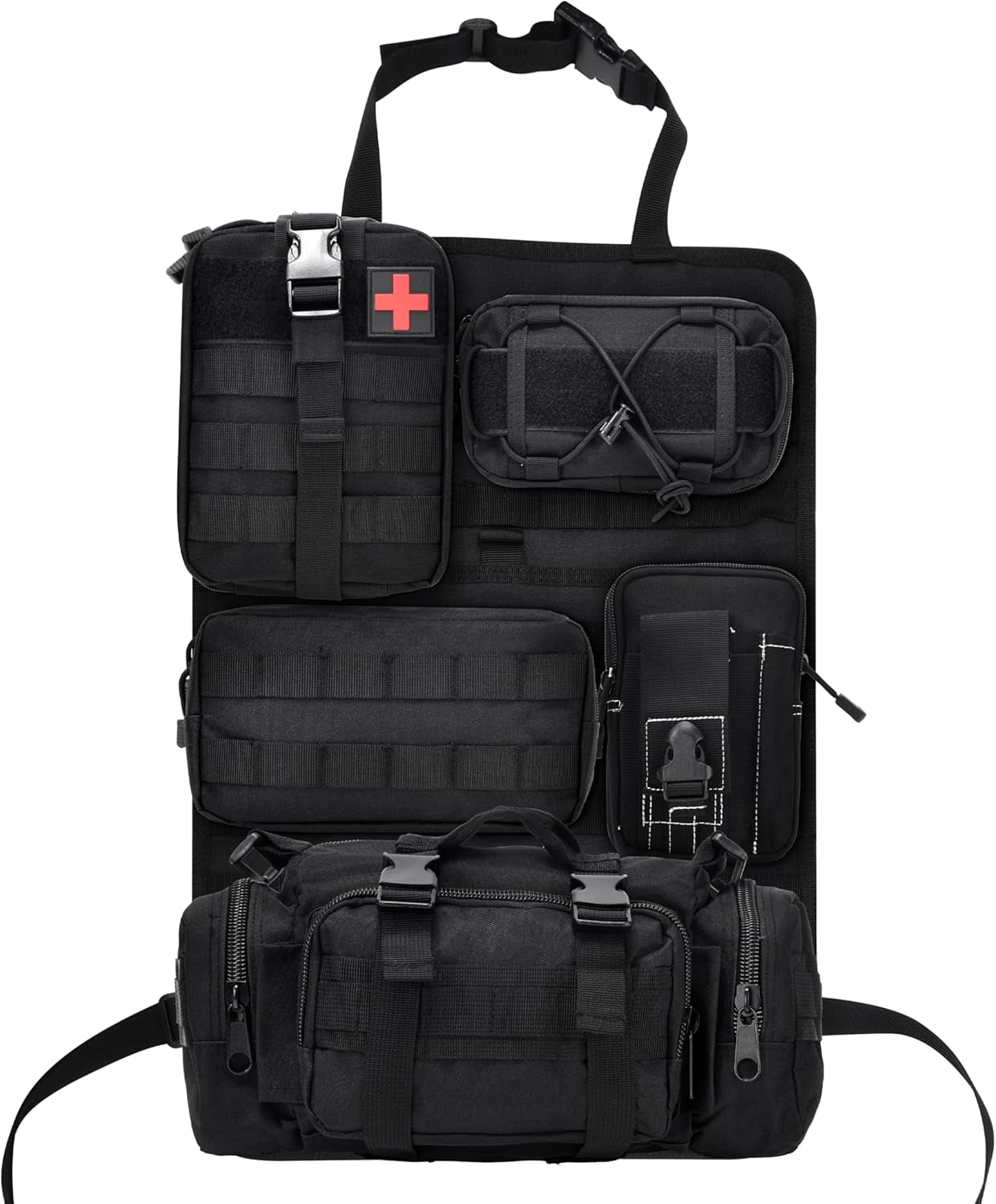 Tactical Car Seat Back Organizer,Back Seat Organizer with 5 Detachable Molle Pouches,Molle Panel Organizer Fits for Vehicel Such as Jeep,Truck,SUV, Car