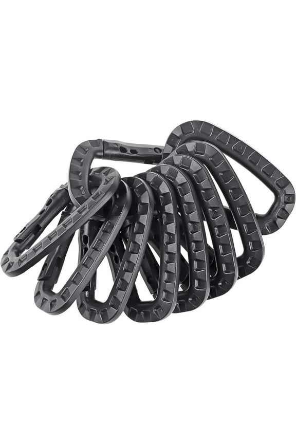 Tactical Carabiner Keychain - 10 Pack Hard Polymer Carabiners D Rings Light Weight Spring Snap Gear Clip Utility Hooks Backpack Hanging Buckle for Outdoor Travelling Camping Hiking Fishing Black