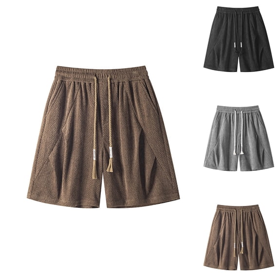 Cargo Cotton Work Shorts for Men Elastic Waist Drawstring Mens Running Shorts Comfort Fit Knee Length Shorts Summer Casual Cotton Athletic Shorts Multi Pockets