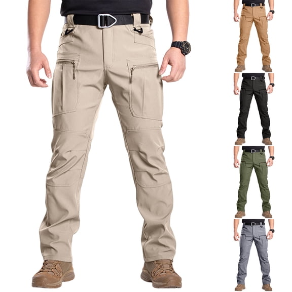 Tactical Cargo Pants for Men Stretch Water Resistant Ripstop Pants Outdoor Lightweight Work Hiking Pant with Pockets(No Belt) Khaki L