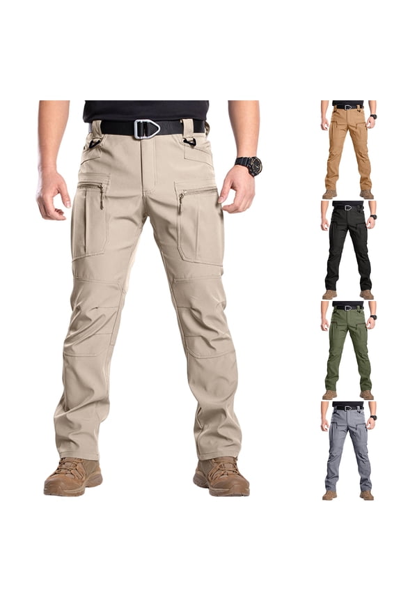 Tactical Cargo Pants for Men Stretch Water Resistant Ripstop Pants Outdoor Lightweight Work Hiking Pant with Pockets(No Belt) Khaki M