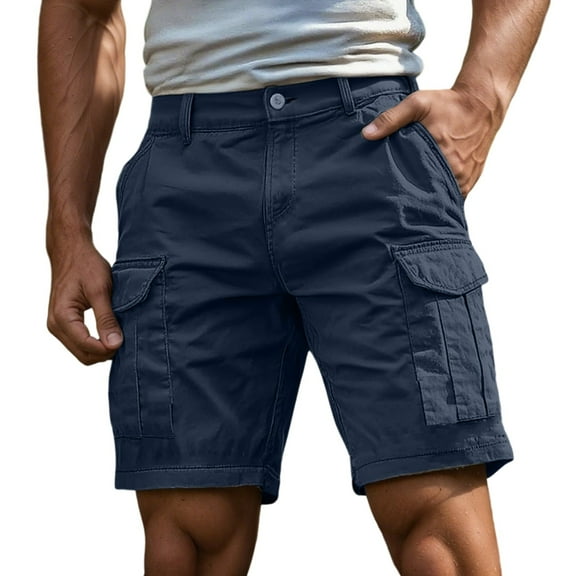 Tactical Cargo Shorts for Men Lightweight Casual Loose Fit Elastic Waist Drawstring Linen Shorts Breathable Fabric Ideal for Outdoor Adventures (Navy, XL)