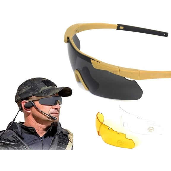Tactical Combat Glasses For Men - Shooting Glasses - Hunting Glasses - 3 Color Replacement lenskhaki 15.5*5.5cm2.8mm thick PC lensThe packaging includes three types of replaceable lenses