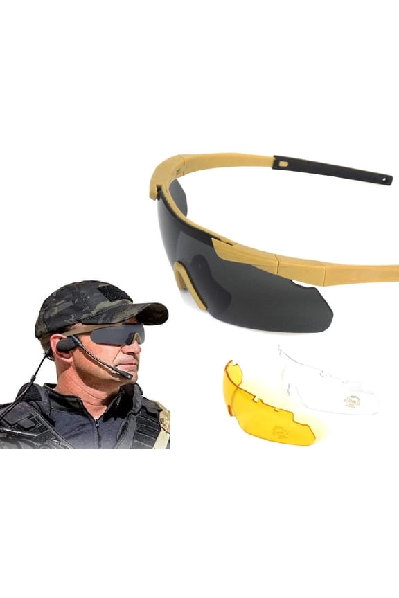 Tactical Combat Glasses For Men - Shooting Glasses - Hunting Glasses - 3 Color Replacement lenskhaki 15.5*5.5cm2.8mm thick PC lensThe packaging includes three types of replaceable lenses