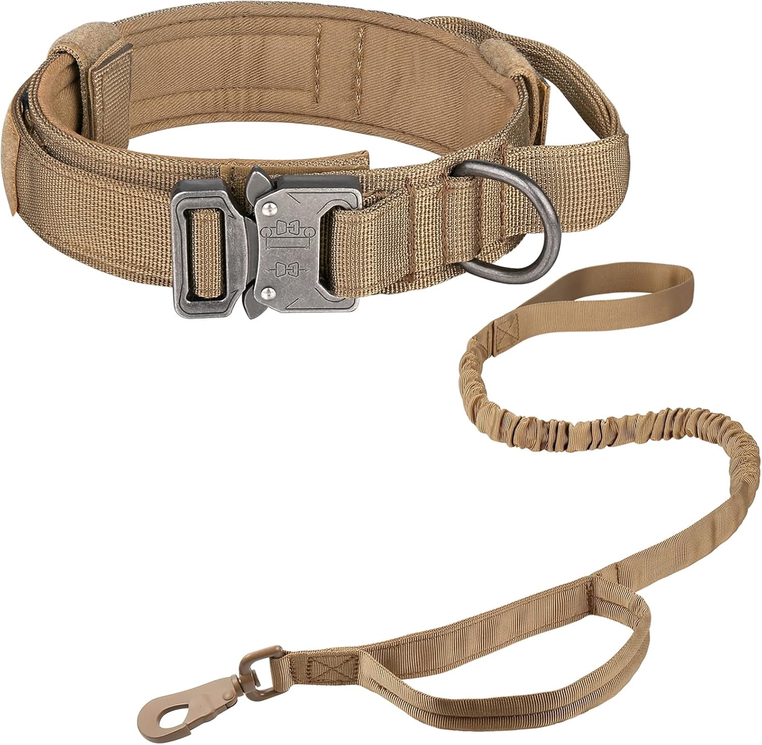 Tactical Dog Collar, Adjustable Military Training Nylon Dog Collar with Control Handle and Heavy Metal Buckle for Medium and Large Dogs, with Patches and Airtags Case