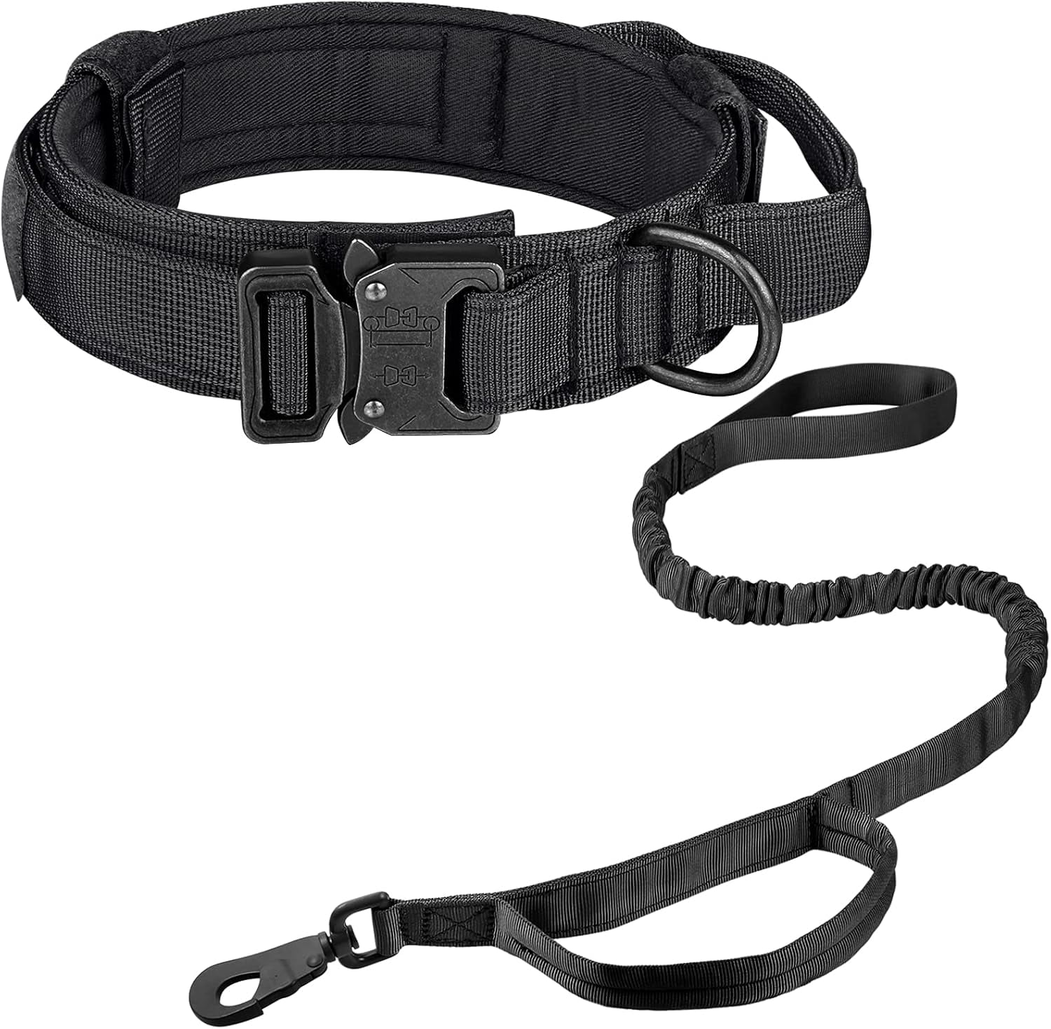 Tactical Dog Collar, Adjustable Military Training Nylon Dog Collar with Control Handle and Heavy Metal Buckle for Medium and Large Dogs, with Patches and Airtags Case