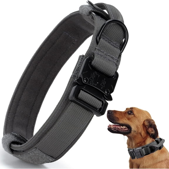Tactical Dog Collar, Adjustable Military Training Nylon Dog Collar with Control Handle and Heavy Quick-Release Metal Buckle for Small Medium Large Dogs, Black L