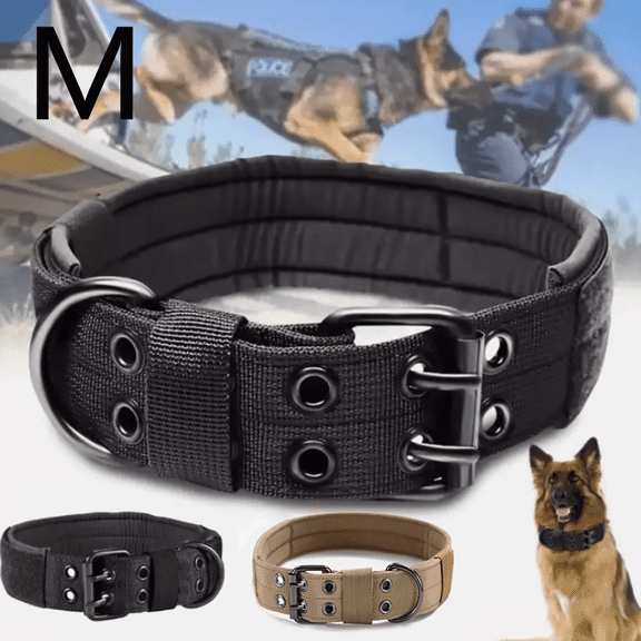 Tactical Dog Collar - Heavy Duty Military Grade Nylon, Adjustable Training Collar with Metal Clasp for Small Medium Large Dogs. (Black, M)
