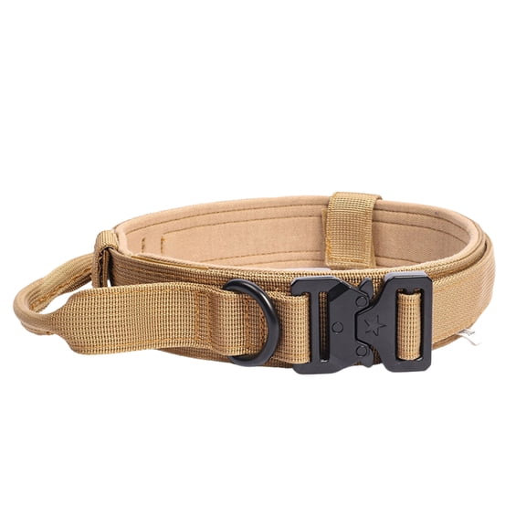Tactical Dog Collar for Medium Large Dogs, Adjustable Outdoor Training Collar with Durable Nylon Webbing, Quick-Release Buckle, for Hiking, Camping, Daily Walking - Khaki