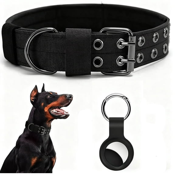 Tactical Dog Collar Military Adjustable Dog Collars Soft Nylon Training Collar with Patch Heavy Duty Metal Buckle Collars for Medium Large Dogs (Black, M)