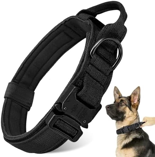 Tactical Dog Collar - Military Dog Collar, Adjustable Heavy Duty Metal Buckle Nylon Collar with Control Handle for Small Medium Large Dogs (Black, M)