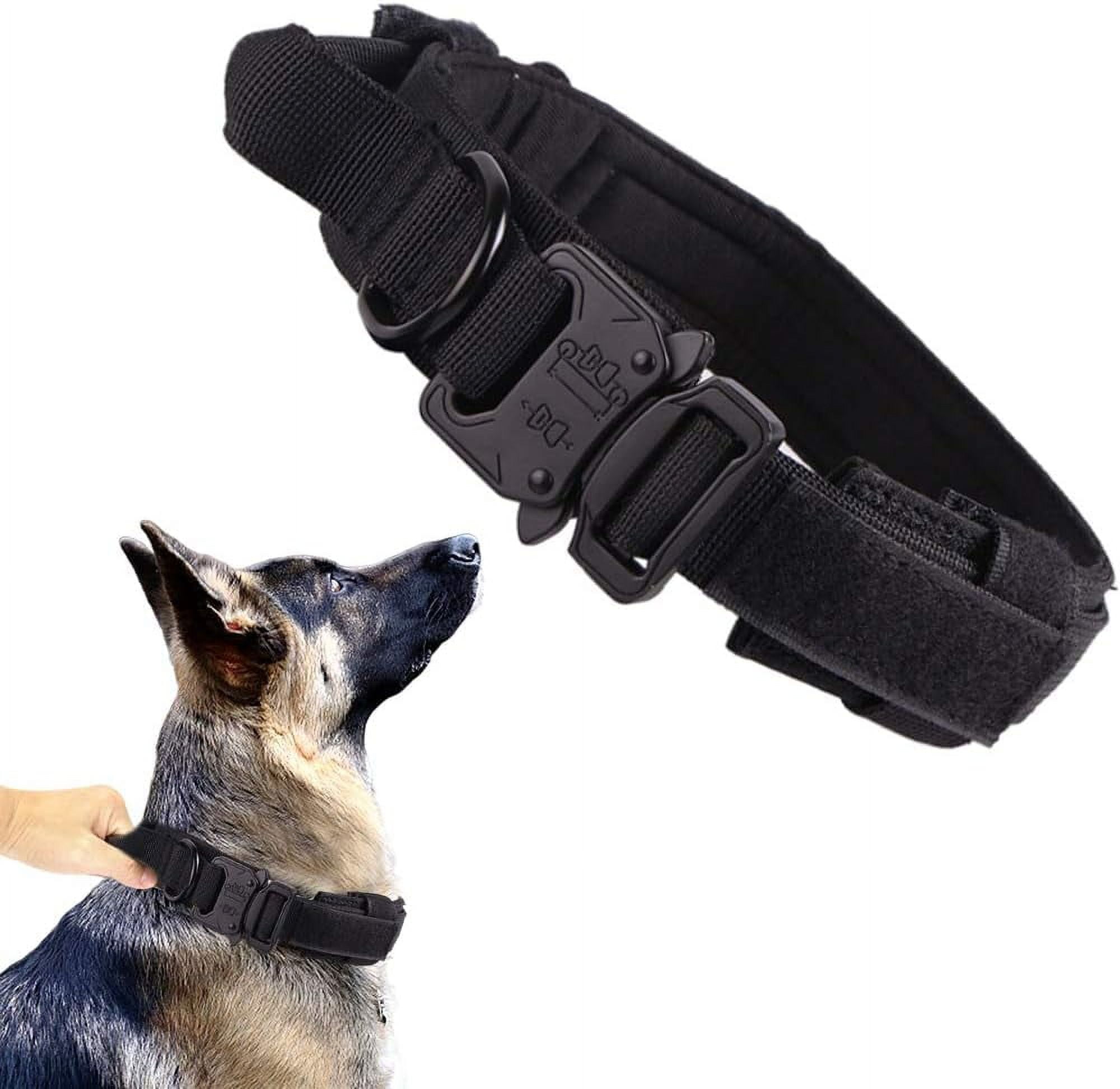 Tactical Dog Collar Military Dog Collar Adjustable Nylon Dog Collar Heavy Duty Metal Buckle with Handle for Dog Training (Red,L)