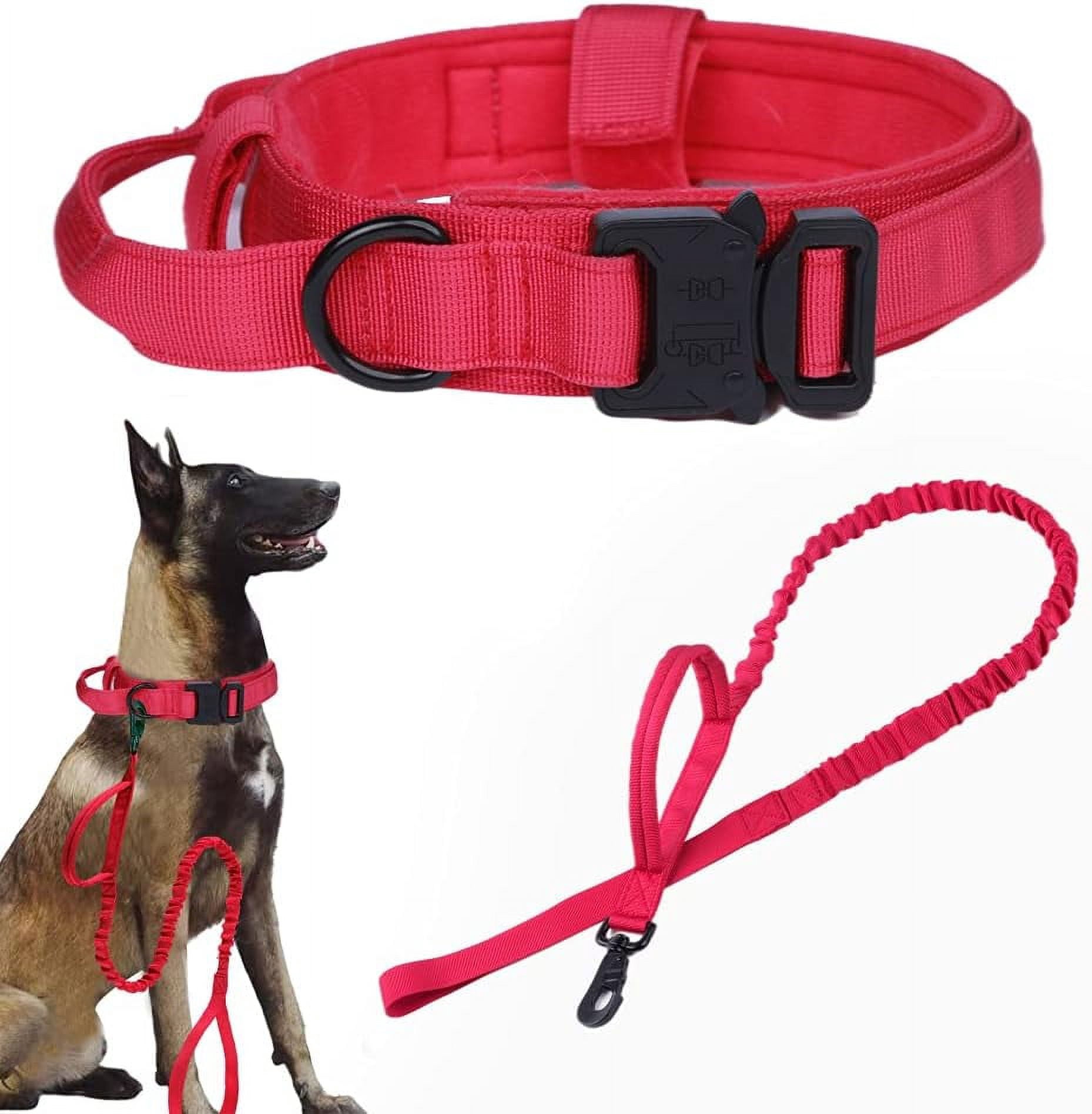 Tactical Dog Collar Military Dog Collar Adjustable Nylon Dog Collar Heavy Duty Metal Buckle with Handle for Dog Training (Red,L)