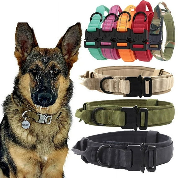 Tactical Dog Collar Military Dog Collar Adjustable Nylon Dog Collar Heavy Duty Metal Buckle with Handle for Dog Training（color：red Size：L ） 1 piece