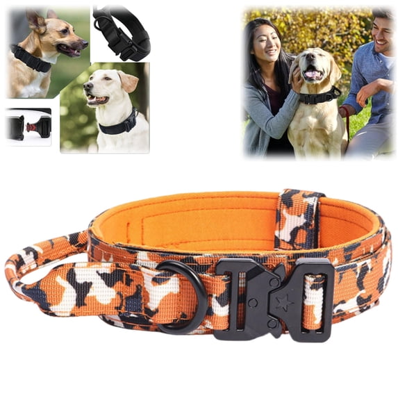 Tactical Dog Collar and Leash Set Outdoor Training Dog Collar with Handle and Metal Buckle for Medium and Large Dogs