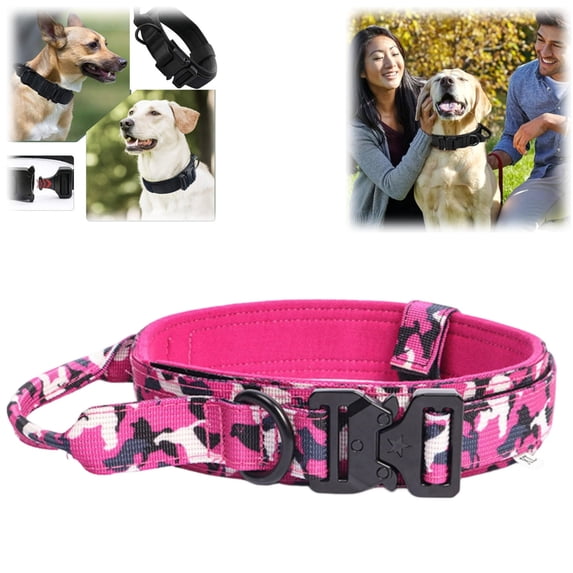 Tactical Dog Collar and Leash Set Outdoor Training Dog Collar with Handle and Metal Buckle for Medium and Large Dogs
