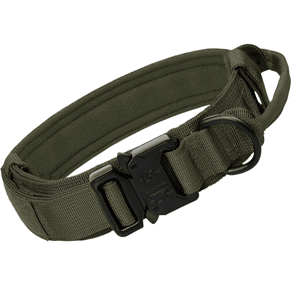 Tactical Dog Collar with Handle, Heavy Duty Military Dog Collar with 2 Patches for Training, Adjustable Tactical Collars for Large Dogs, Black, L