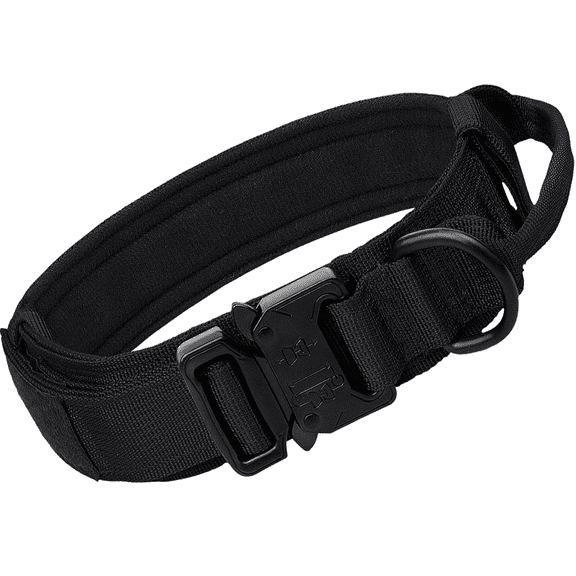 Tactical Dog Collar with Handle, Heavy Duty Military Dog Collar with 2 Patches for Training, Adjustable Tactical Collars for Large Dogs, Black, L