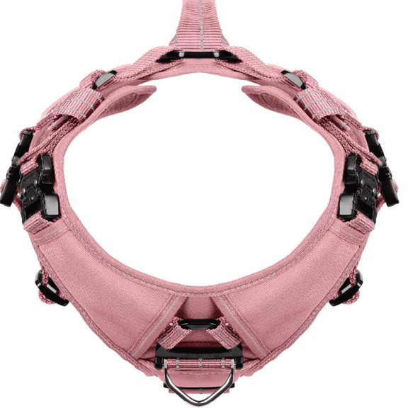 Tactical Dog Harness for Large Sized Dogs,Full Metal Buckles,Reflective in Training Walking K9 Dog Vest,No-Pull Front Leash Clip,Adjustable Pet Harness (Pink, L (Pack of 1))