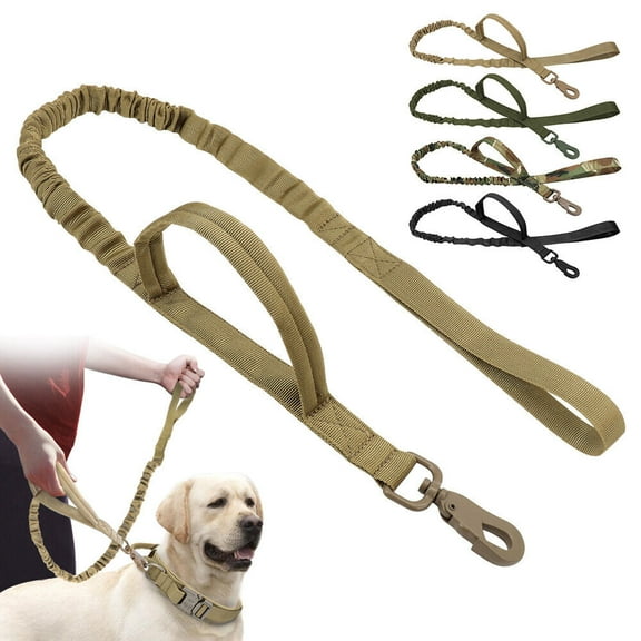 Tactical Dog Leash, Dual Handle Absorbing Bungee Lead. Pet Leash with Two Handles, Padded Handles. For Medium and Large Dogs