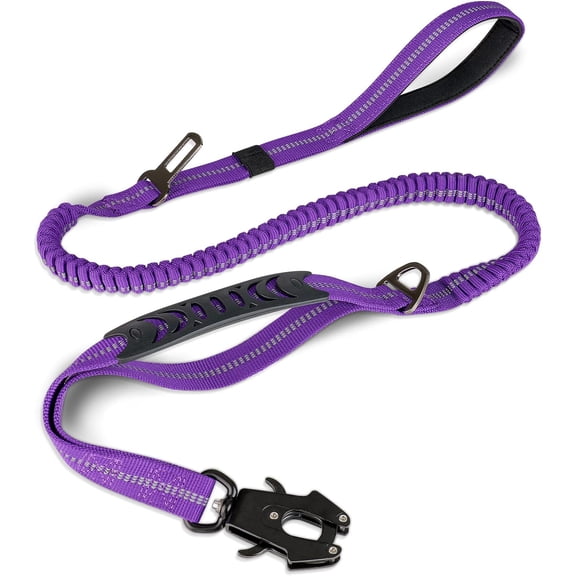 Tactical Dog Leash Heavy Duty, 4-6 FT Shock Absorbing Bungee with 2 Handles for Medium Large Dogs, Metal Frog Clip, Car Seatbelt, Reflective No Pull Lead for Aggressive Pullers
