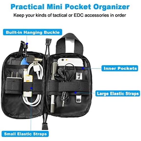 Tactical EDC Pocket Organizer Pouch, Mini Small Tool Storage Pouch Bag Portable Nylon Molle Compatible Military Utility Pouch for Electronic Accessories, Aid Kits, Multitools, Tactical Accessories