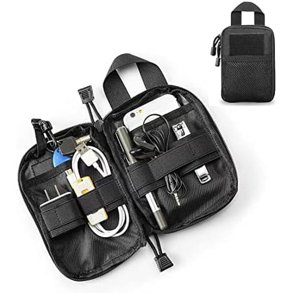 Tactical EDC Pocket Organizer Pouch, Mini Small Tool Storage Pouch Bag Portable Nylon Molle Compatible Military Utility Pouch for Electronic Accessories, Aid Kits, Multitools, Tactical Accessories