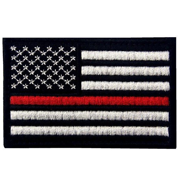 Tactical Embroidered Thin Red Line Usa Flag Fastener Hook And Loop Patch