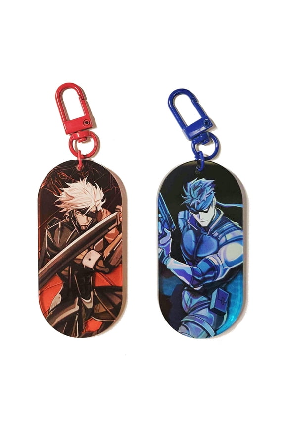 Tactical Espionage Dog Tag Style Acrylic Keychain Cute Chibi Bag Charm Gamer Gift, random 1 pack