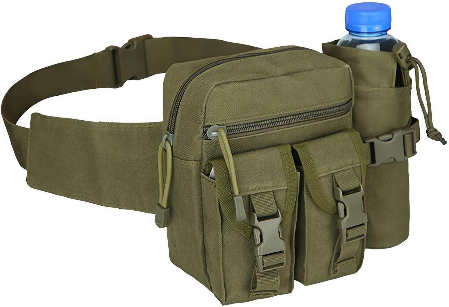 Tactical Fanny Pack / Waist Bag - Waterproof Nylon, Multiple Pockets, Detachable Bottle Holder For Hiking & Outdoor