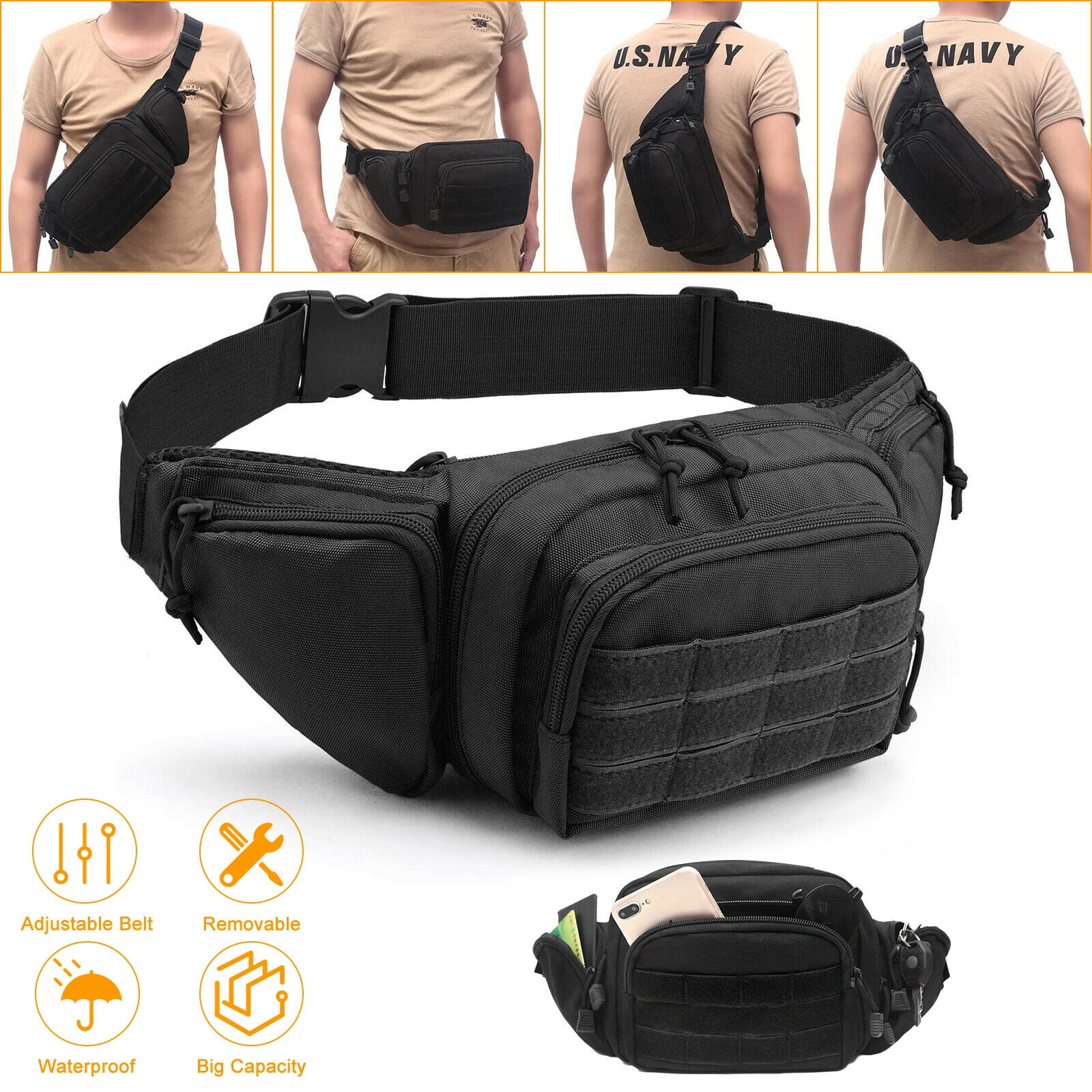 Tactical Fanny Pack Military Waist Bag Pack Hip Bum EDC Bag with Adjustable  Strap for Camping Hiking Hunting