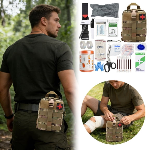 Tactical First Aid Kit With 17 Emergency Supplies Molle EMT Medical Pouch For Outdoor Camping Hiking Adventure Emergency Preparedness