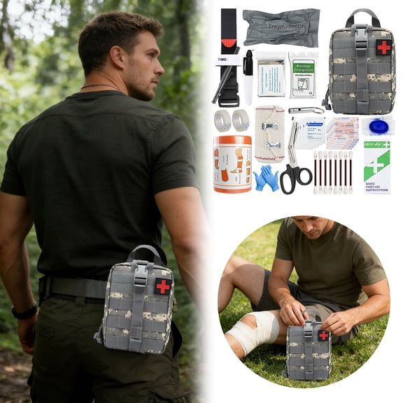 Tactical First Aid Kit With 17 Emergency Supplies Molle EMT Medical Pouch For Outdoor Camping Hiking Adventure Emergency Preparedness