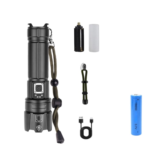 Tactical Flashlight, LED Rechargeable, with 18650 Battery and USB Cable for Camping Hiking Emergency Outdoor Home Use