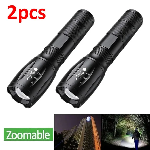 Tactical Flashlight S2000-2 Pack Bright Military Grade LED Flashlights High Lumens - Portable Handheld Flash Light, 5 Modes Zoomable Waterproof Flashlights for Home Emergency Camping Outdoor