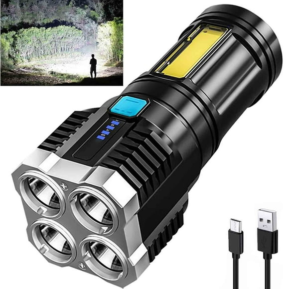 Tactical Flashlight USB Rechargeable  1000-Lumen Quad LED, COB Floodlight, IPX4 Waterproof, 12H Runtime for Camping/Emergency (18650 Battery, 4 Modes, Strobe, Magnet Base)