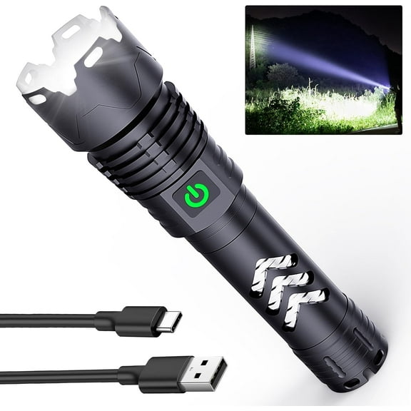 Tactical Flashlights High Lumens Rechargeable,2Pcs High Power Flashlight 900000, Lumen,Super Bright Led Flashlights with 5 Modes, Zoomable,IP65 Waterproof Handheld Flash Light for Home & Outdoor